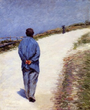 Hombre con bata, también conocido como Padre Magloire, en la carretera entre Saint Clair y Etreta Gustave Caillebotte Pinturas al óleo